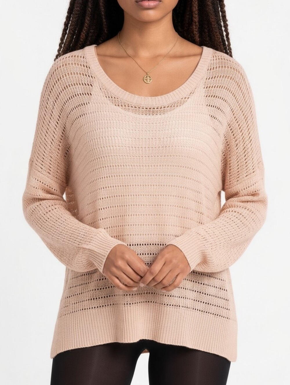Nwot! BiBi Open Knit Crewneck Sweater, Peach